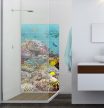 Tile mural with tropical fish, coral reef, and sea turtle